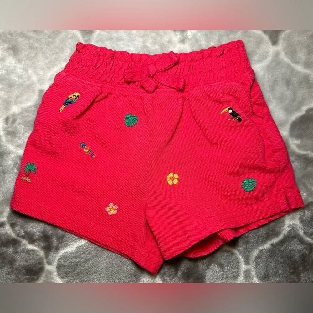 Ralph Lauren Baby Girl Tropical-Embroidery Mesh Short- Vibrant Pink/ Size 6M